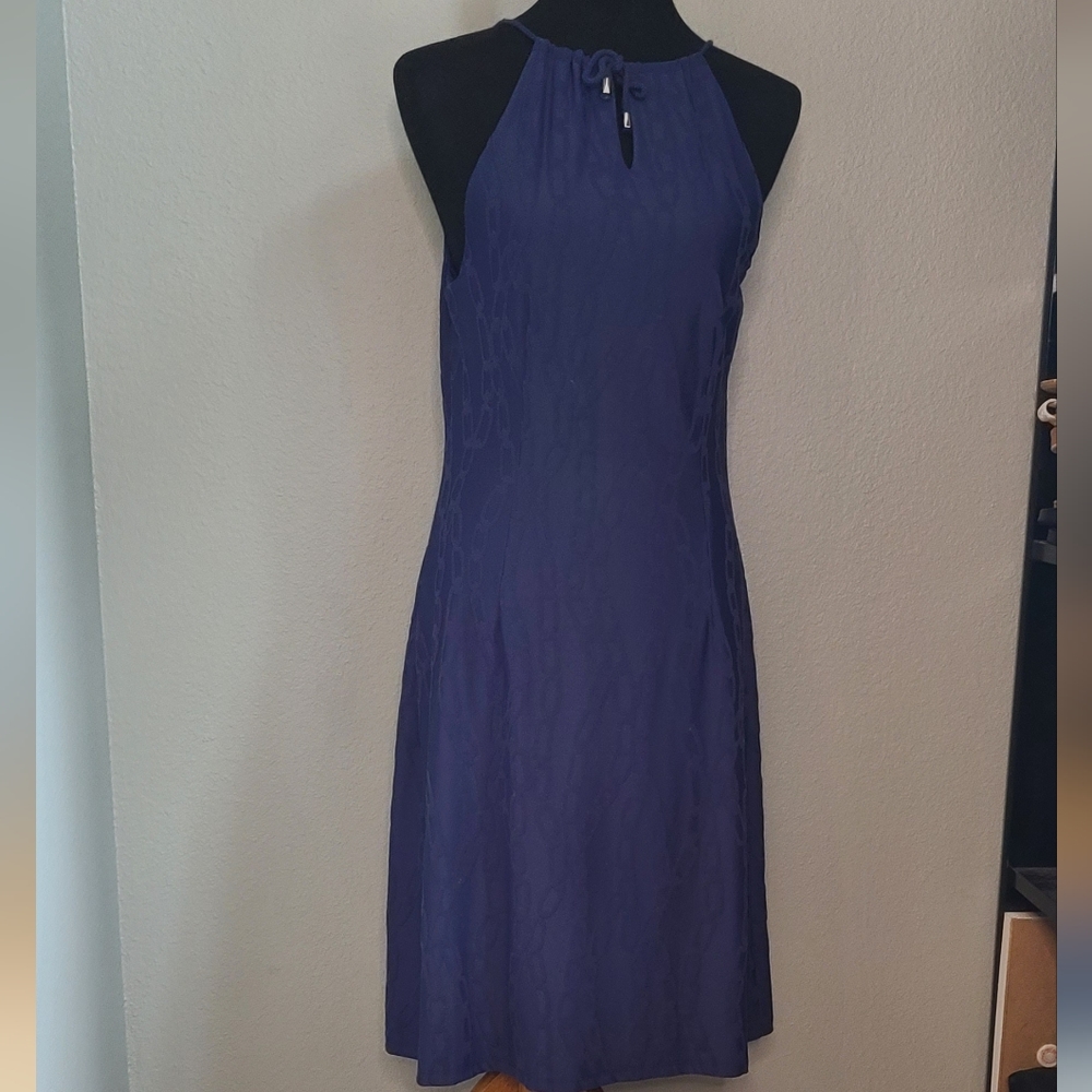 J. McLaughlin Navy Blue Chains Print Sleeveless Knee Dress Medium